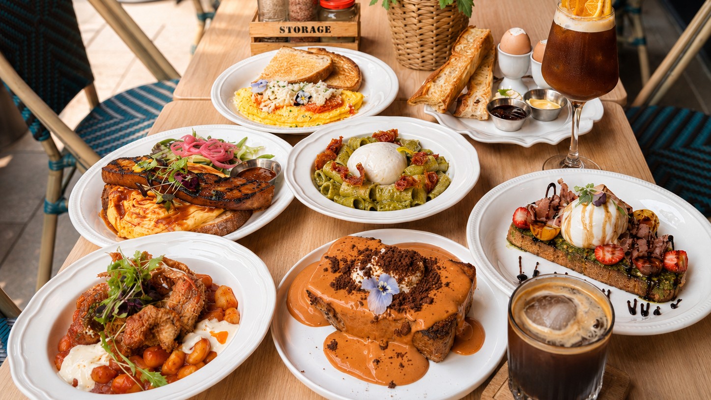 A bright plated brunch dish at Glider Garden in Potts Point